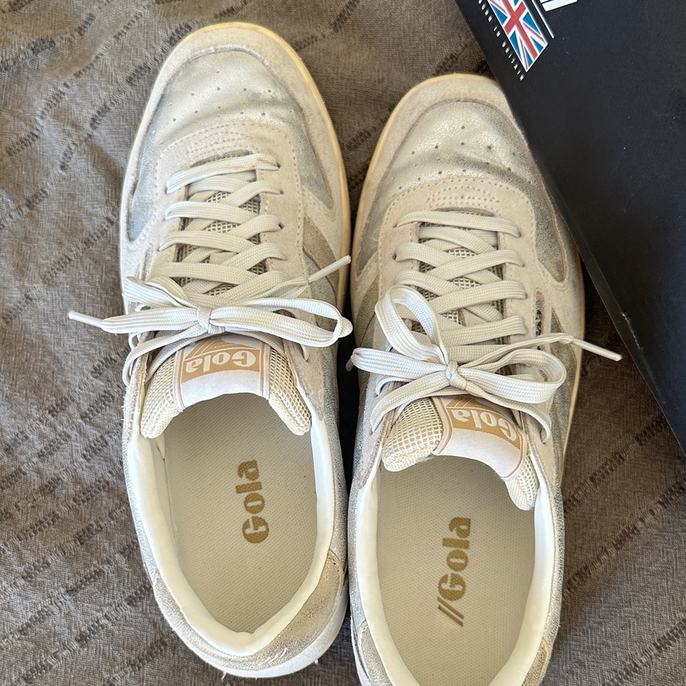 Gola Matallic Suede Court Sneakers - Cream - Picture 7 of 8